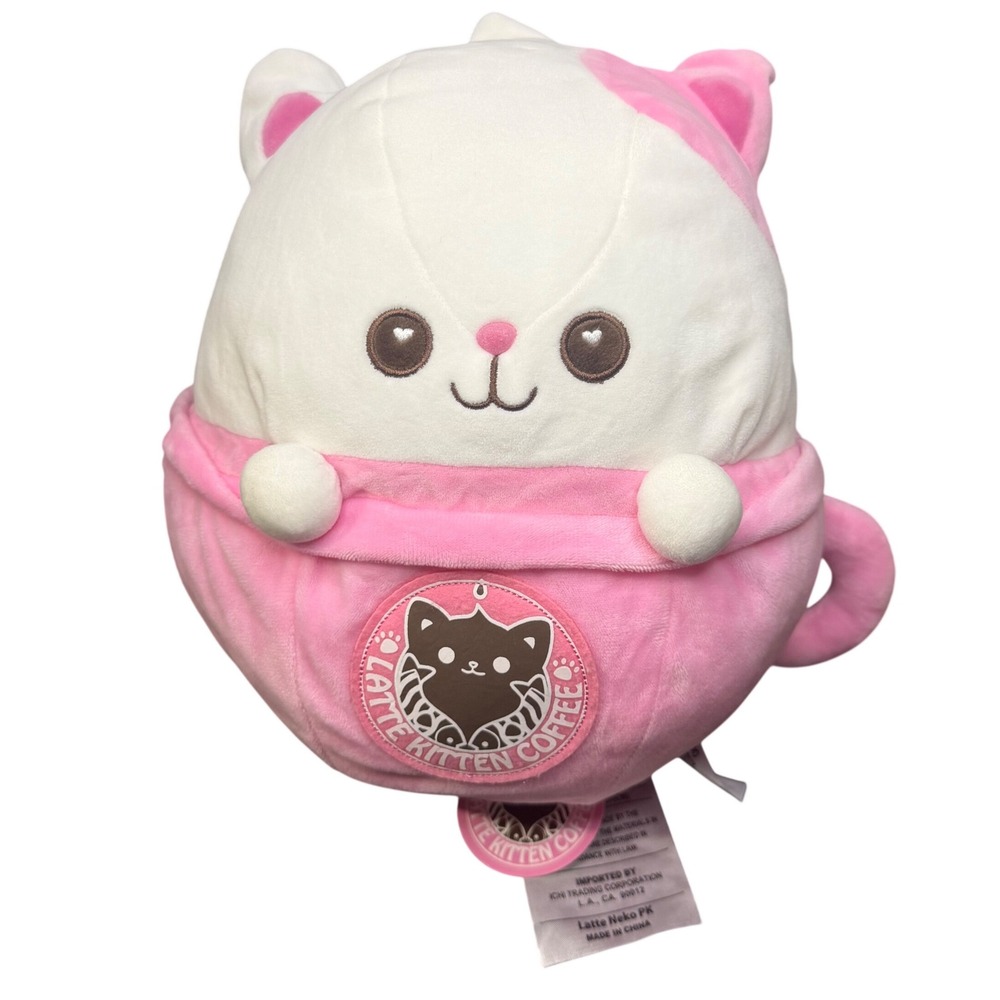 Ichi Trading Latte Neko PK Plush Toy Unisex 11in Pink White Coffee Cup Cat